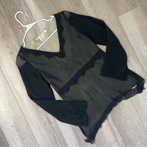 Silk Sheer Top vintage y2k layered mesh lace womens Black (medium petite) dark